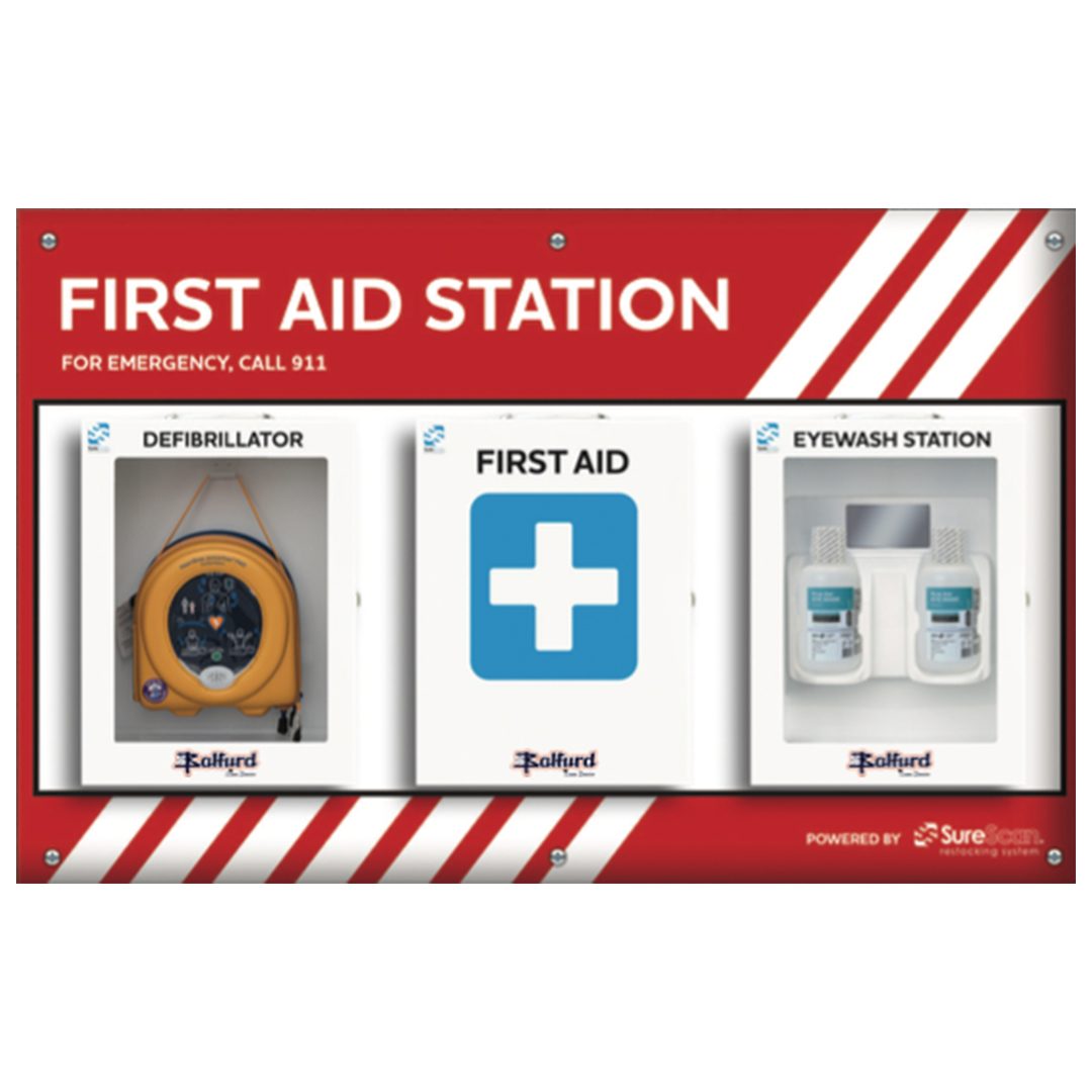 first aid station with common supplies
