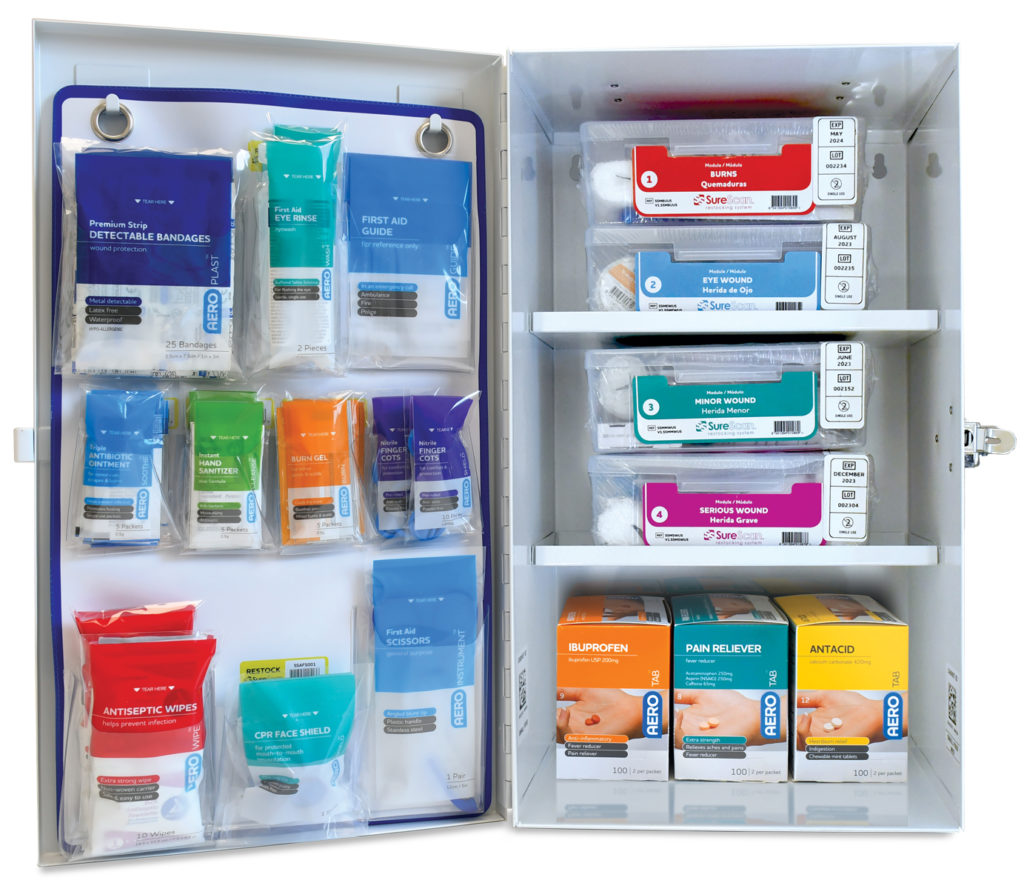 first aid cabinet with first aid supplies